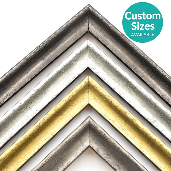 Scooped Metallic Custom Picture Frame w/ 90% UV Cover, Industrial Home Decor, Modern Gothic Frames For Wall Art, Gold, Silver, Pewter