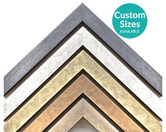 Steel Wood Metallic Picture Frame, Modern Custom Frames For Wall Art, Thin, Silver Gold Blue Copper, 4x6 5x7 8x10 11x14 11x17 16x20 18x24