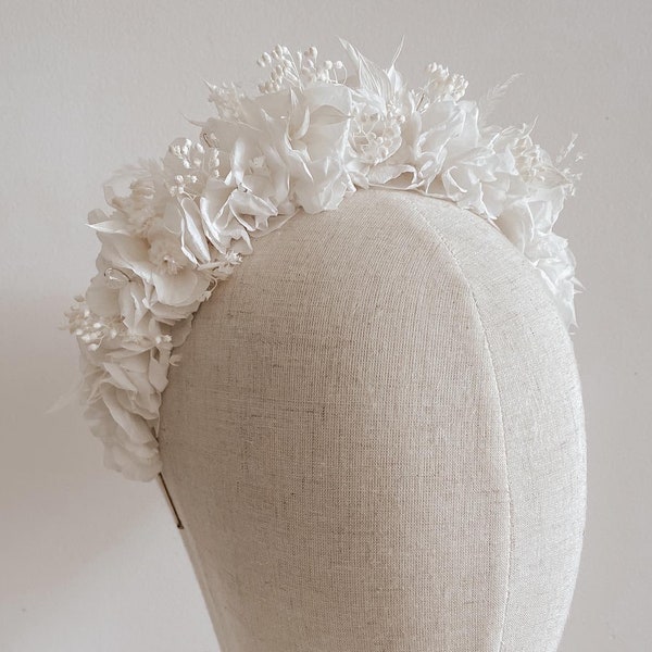 Couronne de tête fleurs stabilisées, accessoire cheveux mariée, serre tête fleuri, mariage, témoin, accessoire cheveux, fleurs séchées