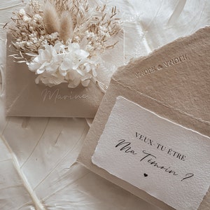 Enveloppe fleurie à message personnalisé, demande témoin mariage, annonce demoiselle d'honneur, fleurs séchées, cadeau original mariage