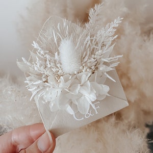 Mini enveloppe aimantée en fleurs séchées, cadeau souvenir mariage, témoin de mariage, carte personnalisée, demande marraine, annonce bébé