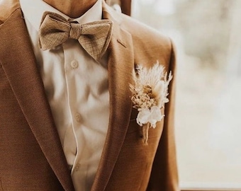 Boutonnière mariage homme, fleurs séchées, accessoire futur marié, garçon d'honneur, témoin, broche fleurie mariage bohème, cordon jute