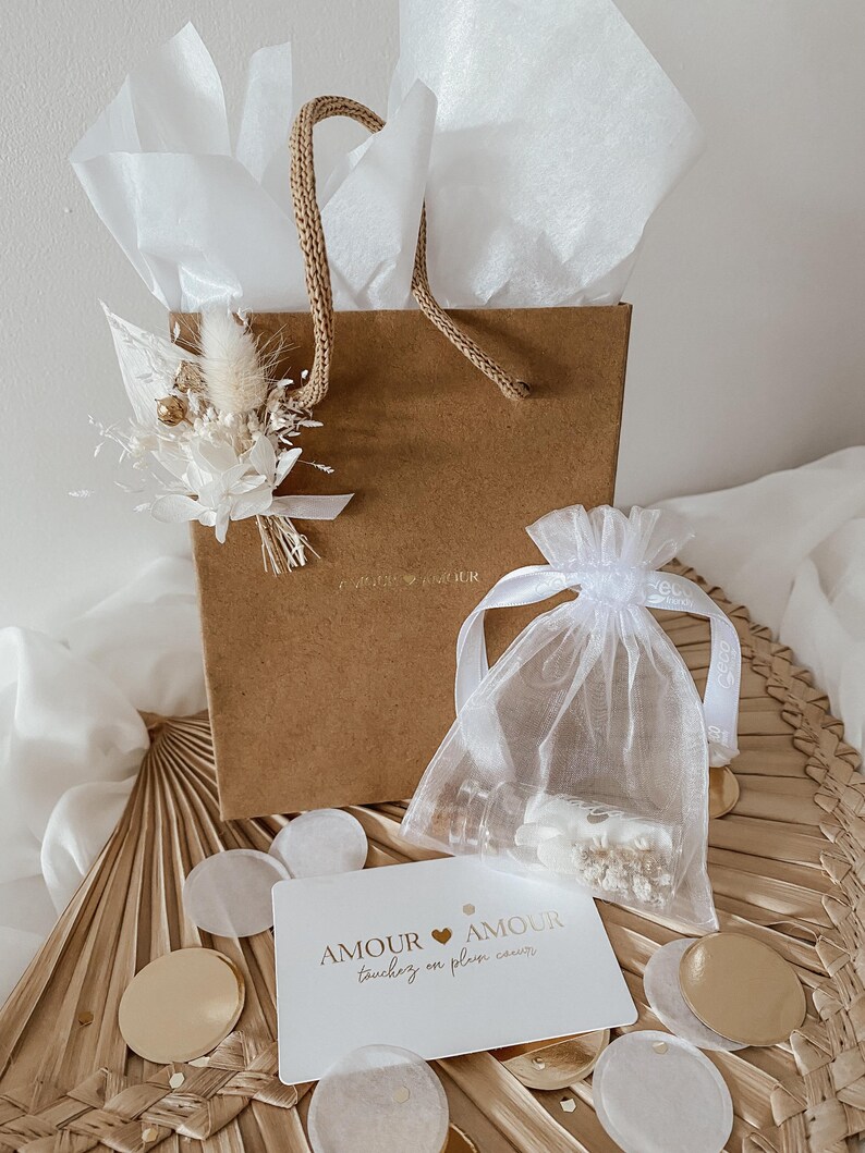 Godmother proposal, pregnancy announcement, wedding witness, personalized gift for grandma, baby's birth, christening, message bottle, dried flowers Pochon seul + sac