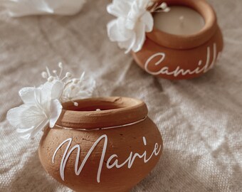 Cadeaux invités mariage, mini-bougie personnalisée fleurs séchées, marque-place prénom baptême, fleurs stabilisées, cadeau souvenir original