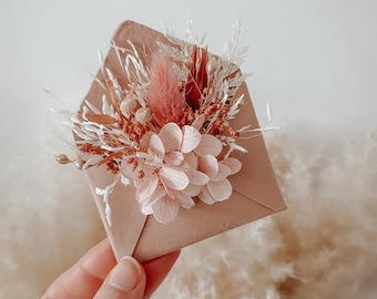 Mini enveloppe aimantée en fleurs séchées, cadeau souvenir mariage, témoin de mariage, carte personnalisée, demande marraine, annonce bébé