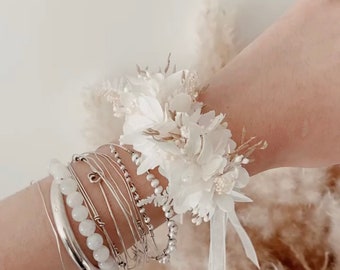 Bracelet en fleurs séchées mariage, bracelets témoin femme, fleurs stabilisées, cadeau pour demoiselle d'honneur, accessoire floral baptême