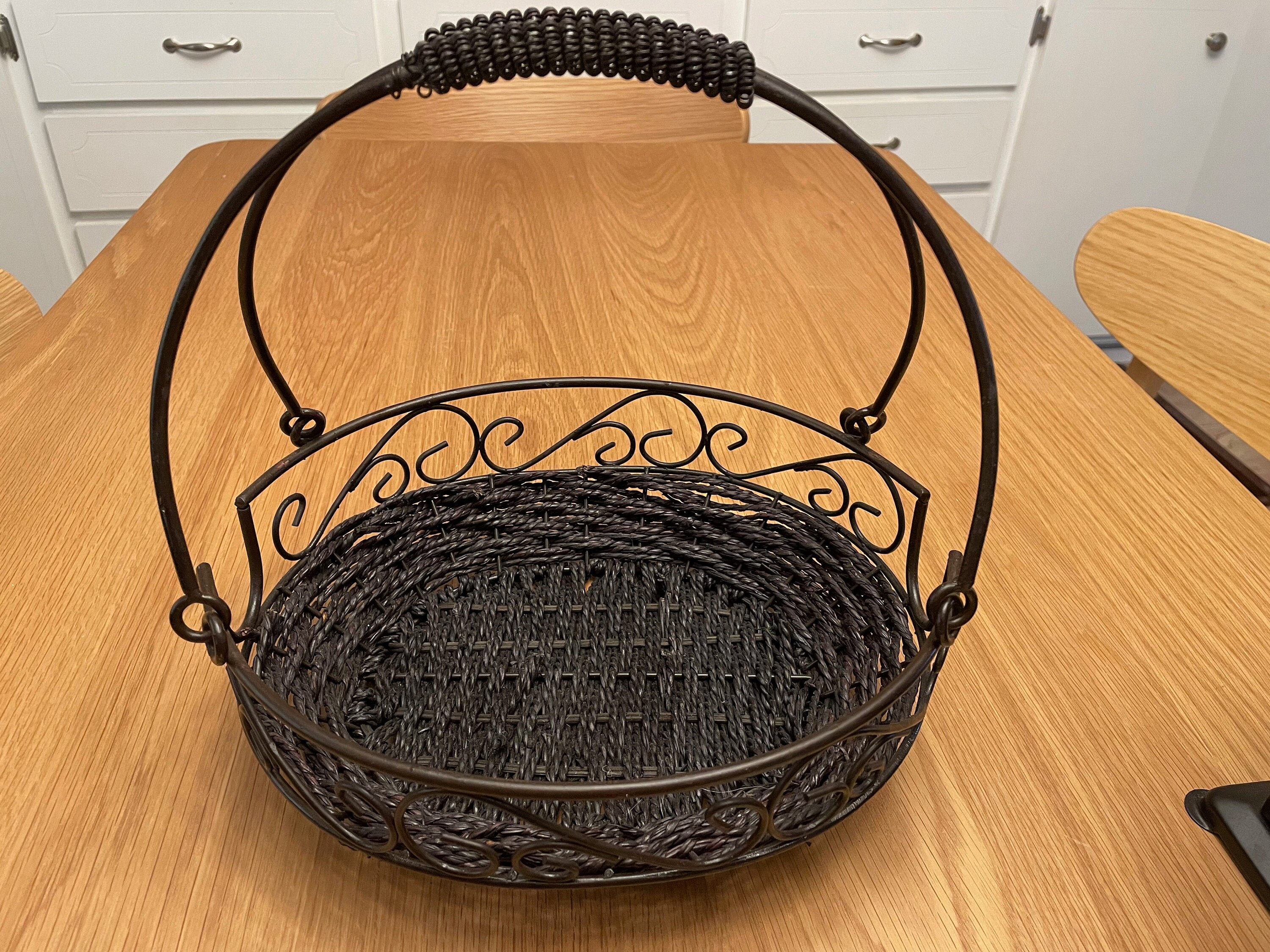 Black Metal Basket with Handles and Woven Liner in the Bottom Etsy