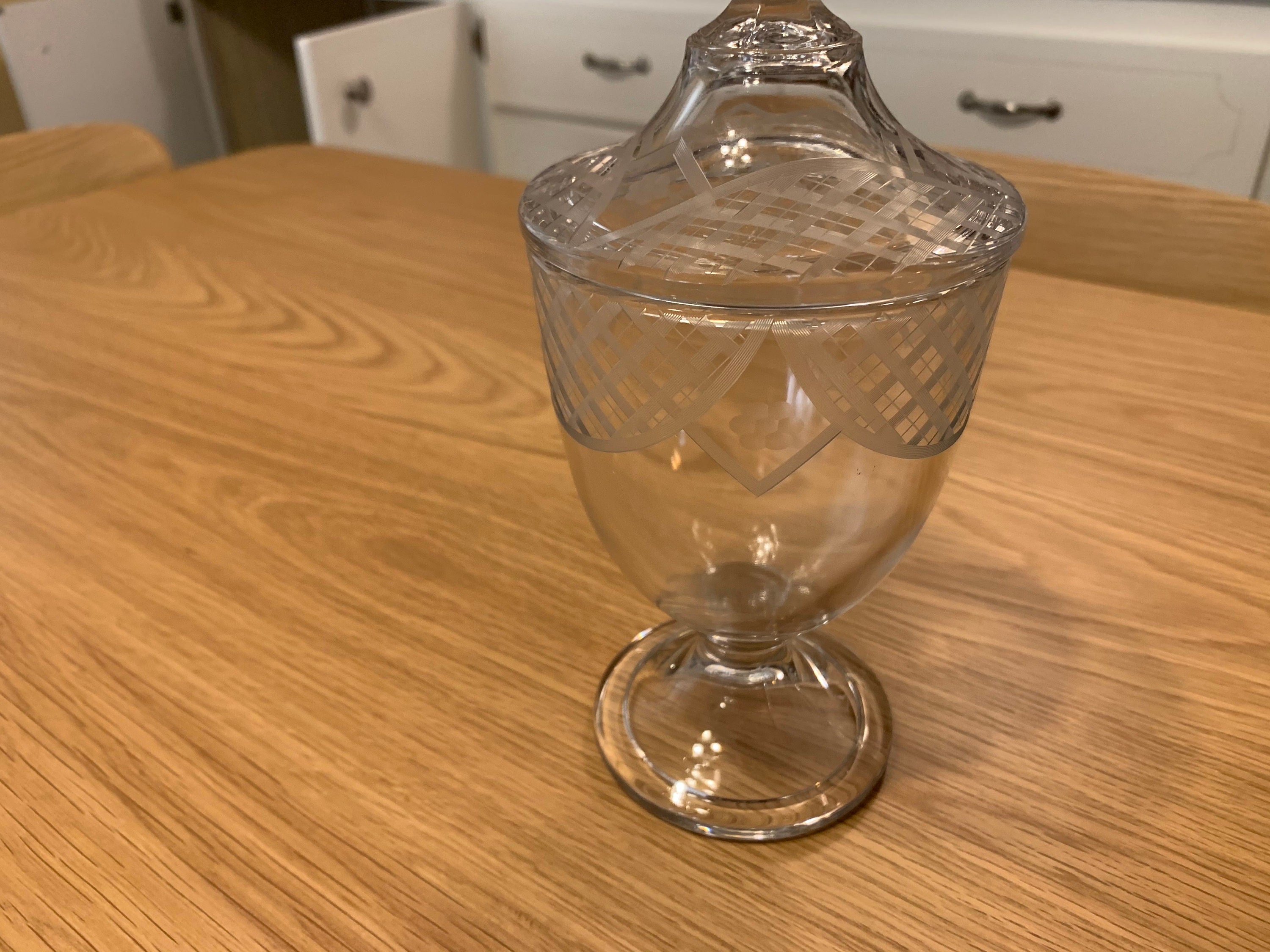Vintage Etched Glass Candy Jar with Lid Etsy