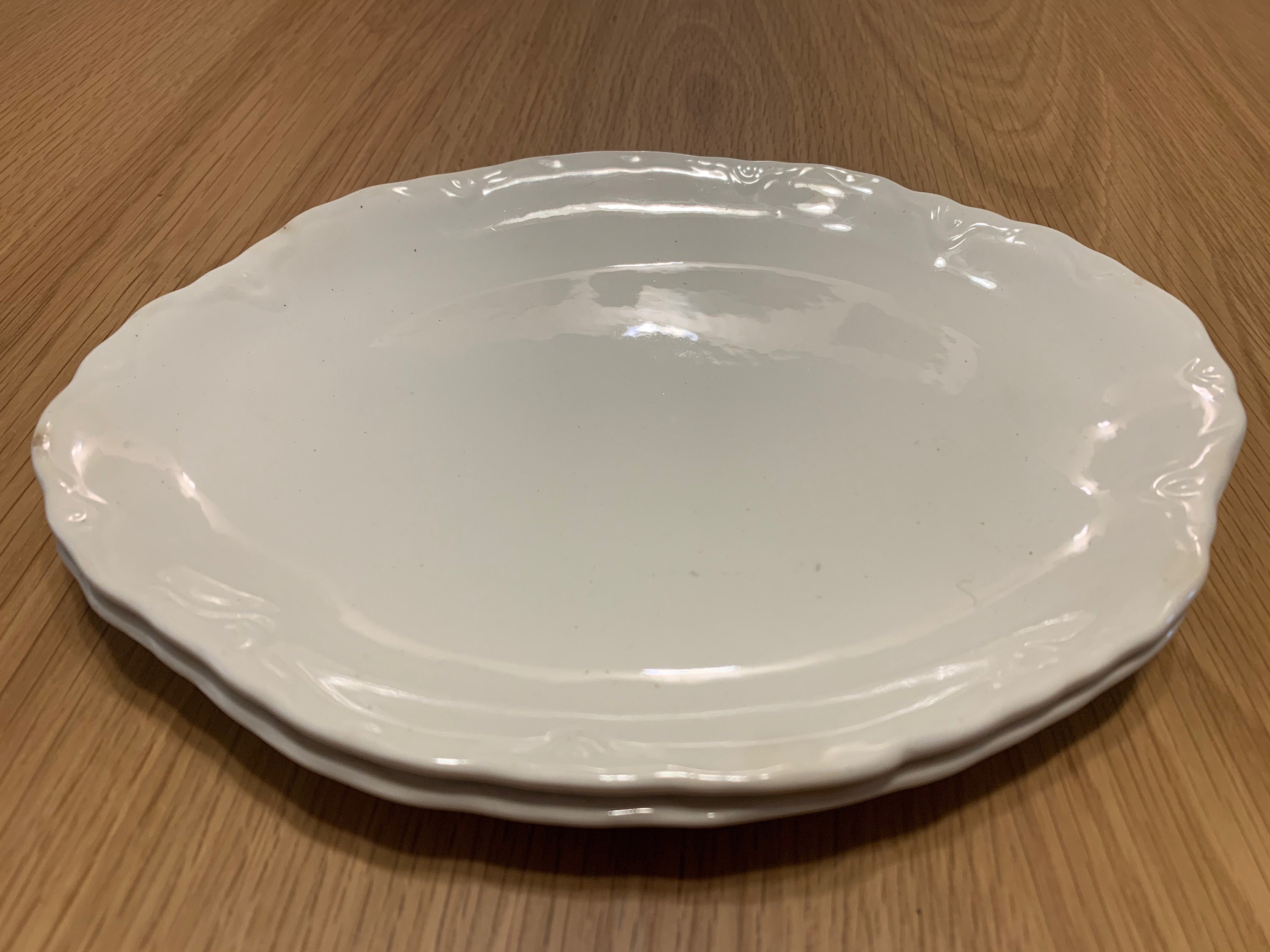 2 White Ceramic Oval Plates Etsy