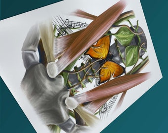 La glándula con forma de mariposa - BioCreativeArts - Lámina artística para estudiantes, científicos, amantes de la anatomía, amantes del cómic, músicos y educadores