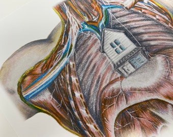 El hogar es donde está el corazón - BioCreativeArts - Láminas artísticas para médicos, enfermeras, profesionales sanitarios y amantes de la anatomía creativa