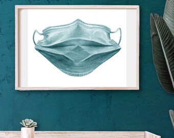 Dibujo a lápiz de una mascarilla médica - BioCreativeArts - Impresiones para médicos, enfermeras, profesionales de la salud y personal hospitalario