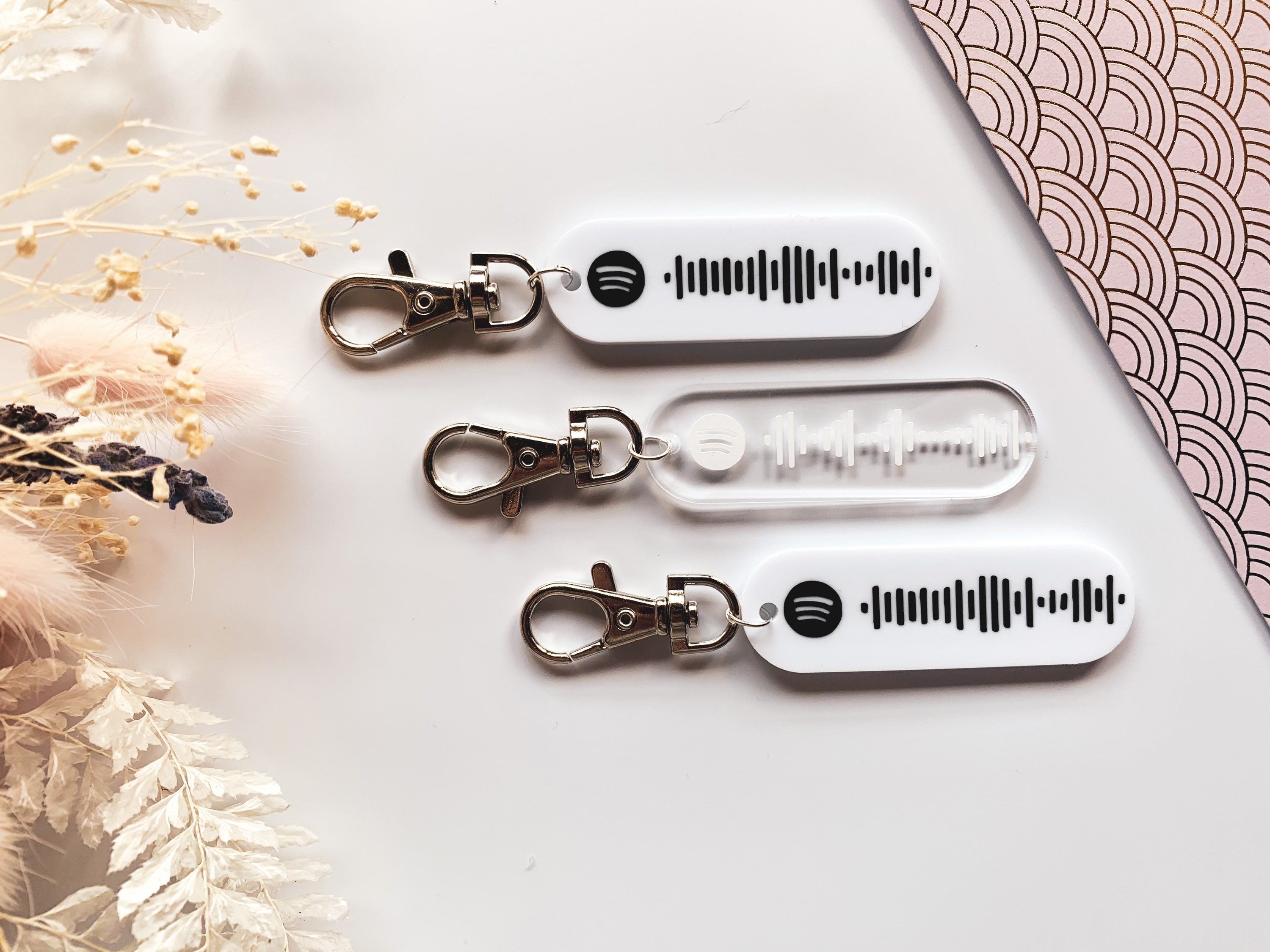 Musical Keychains Acrylic Clear White Keyring QR Code Spotify Etsy