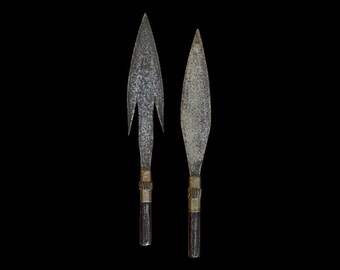 Antique Chinese Spear Heads: Oriental Metalwork Set of 2