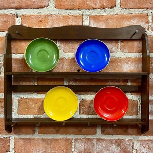 Vintage 6 Tea Cup and Saucer Display Shelf, Shelf For Kitchen, Tea Cup Display, Wood Wall Shelf, Vintage Plate Display, Shelving For Walls. image 3