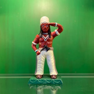 Hand Painted Cast Iron Indian Chief Statue: Vintage Door Stop