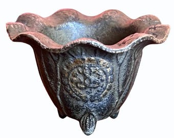 Antique Cast Iron Incense Burner - Tripod Miniature Cauldron Censer with Scalloped Rim - Primitive Pagan Altar Decor
