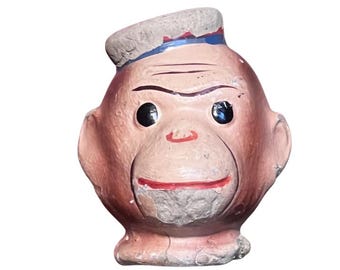 Vintage Composition Monkey Head Hand Puppet Part 1930s Organ Grinder Chimp: Chippy Antique Carnival Prize Doll Head, Oddities Curio Decor