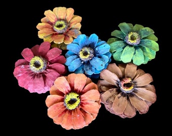 Vintage Hand Painted Pine Cone Flowers: Colorful Floral Art, Set of 6