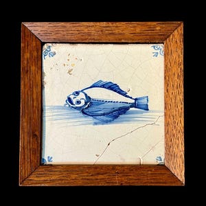 Antique Hand-Painted Dutch Ceramic Tile in Wood Frame - 17th Century Art