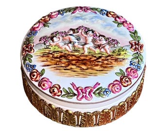 Antique Ormolu Mounted Dresser Box: Early 20th Century German Ernst Bohne & Söhne Porcelain Box
