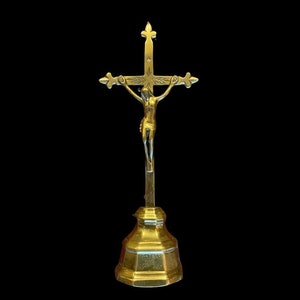 19th Century Dutch Brass Crucifix: Antique Christian Altar Cross