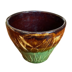Vintage Robinson Ransbottom Pottery Jardiniere: Sun & Moon Planter