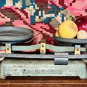 Antique French Household Scale, French Cast Iron Vintage Scale, Antique European Cast Iron Balance Scale, French Kitchen Scale Antique.