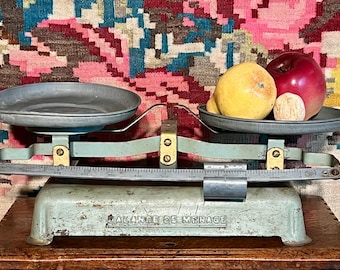 Antique French Cast Iron Kitchen Scale: Rustic Balance Scale