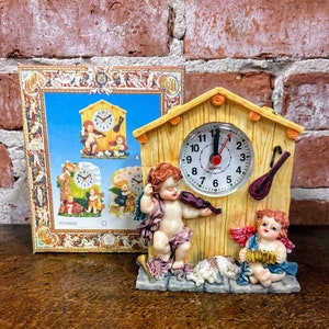 Vintage Cherub Musical Alarm Clock: 1990s Baby Angel Figurine, Nursery Decor