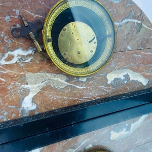 Art Deco Marble Mantel Clock Set, Vintage French Marble Art Deco Mantel Clock with Garnitures, Vintage Art Deco Garniture and Clock Set. image 4