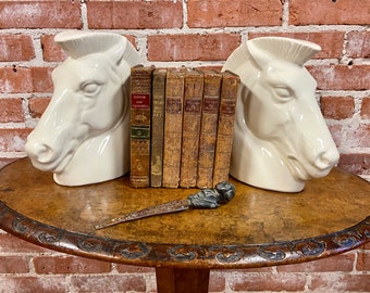 Vintage Art Deco Horse Head Bookends: Czech Ceramic Pottery Set