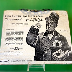 Vintage Advertising, W.C. Fields, Old Gold Cigarette Ad Sign, Vintage Advertisement Art, Wooden Sign, Cigarette Advertising, Vintage Sign.