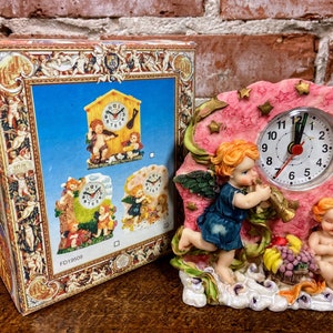 Vintage Cherub Angel Figurine Quartz Alarm Clock - 1990s New Old Stock