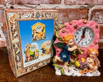 Vintage Baby Cherub Quartz Alarm Clock, Cherub Angel Baby Figurine Clock, Musical Angel Figurines Clock, Collectible Baby Cherub Figurine.