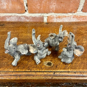 Vintage Elephant Figurines Set: 1980s Trunk Up Decor