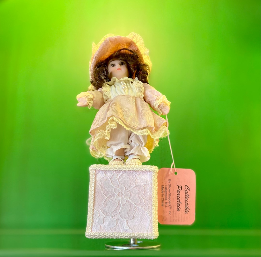 Vintage Musical Doll, Collectible Hand Painted Porcelain Doll Music Box