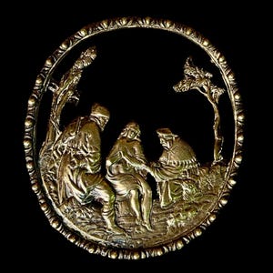 18th Century Dutch Brass Silhouette: Antique Courtship Wall Decor