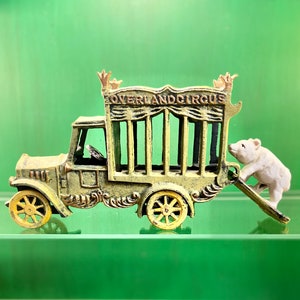 Vintage Cast Iron Overland Circus Truck with Bear: 1980s Toy