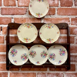 Vintage 6 Tea Cup and Saucer Display Shelf, Shelf For Kitchen, Tea Cup Display, Wood Wall Shelf, Vintage Plate Display, Shelving For Walls. image 9