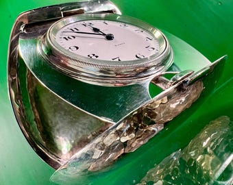 Tiffany & Co. 8-day Travel Clock, Sterling Silver Clamshell Travel