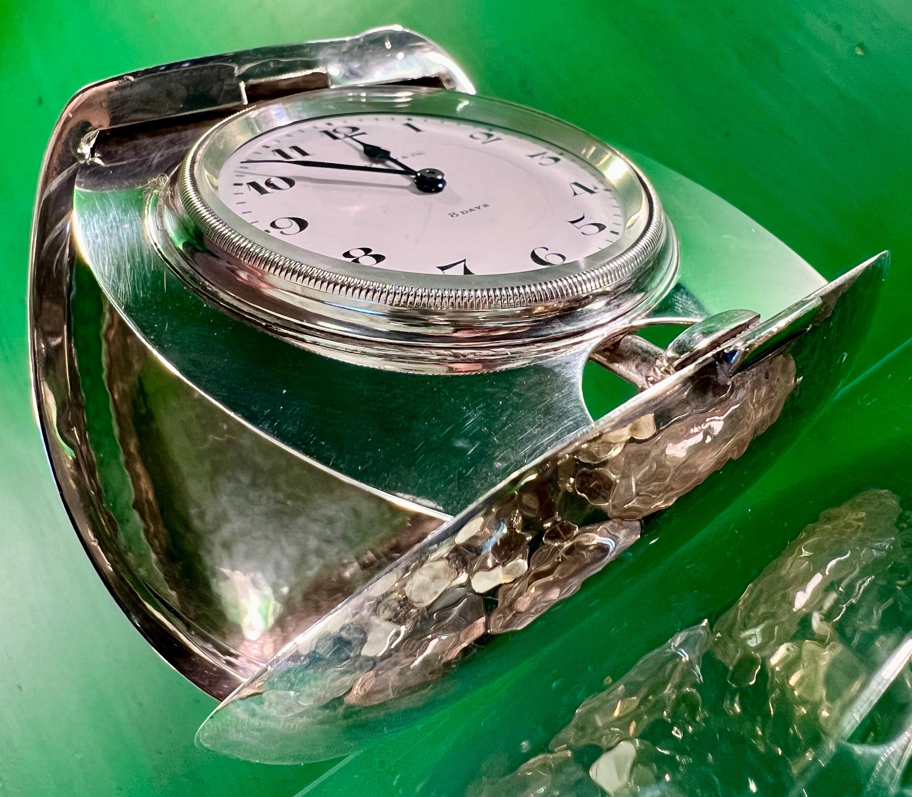 Tiffany & Co. 8-day Travel Clock, Sterling Silver Clamshell Travel