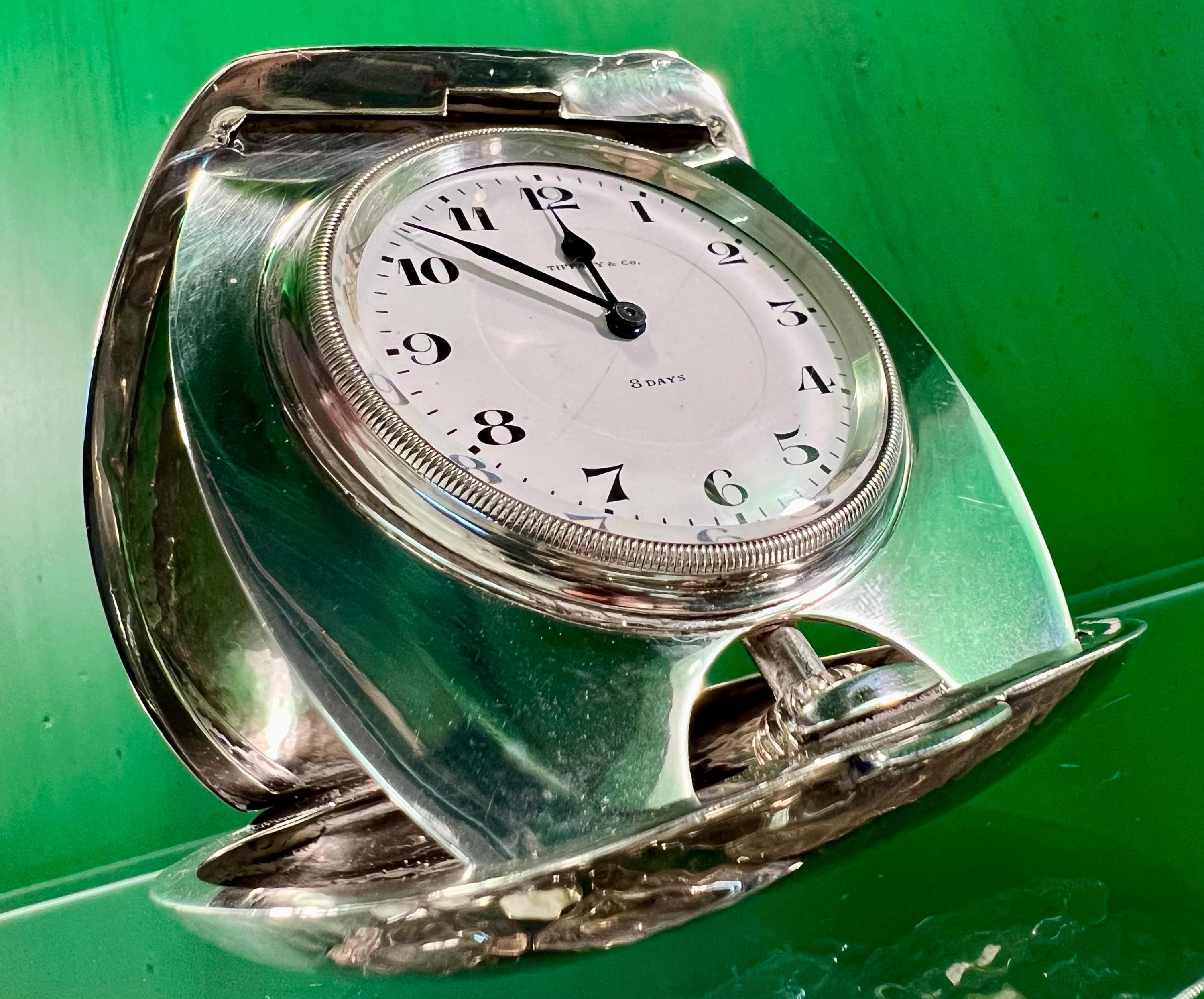 Tiffany & Co. 8-day Travel Clock, Sterling Silver Clamshell Travel