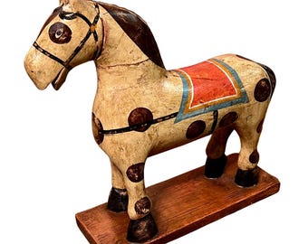 Vintage Hand Carved Wooden Horse: Primitive Folk Art Sculpture