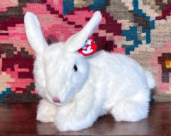 Vintage Ty Classic Bows Bunny Rabbit Plush: 1990s Stuffed Animal - New Old Stock - White Bunny Plush Toy Collectible