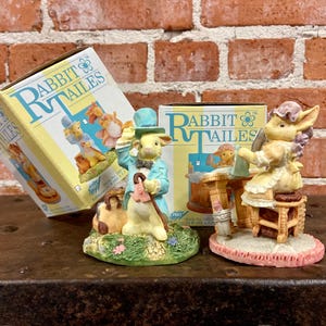 Vintage Bisque Bunny Figurines: Hand Painted Porcelain Easter Decor (Set of 2)