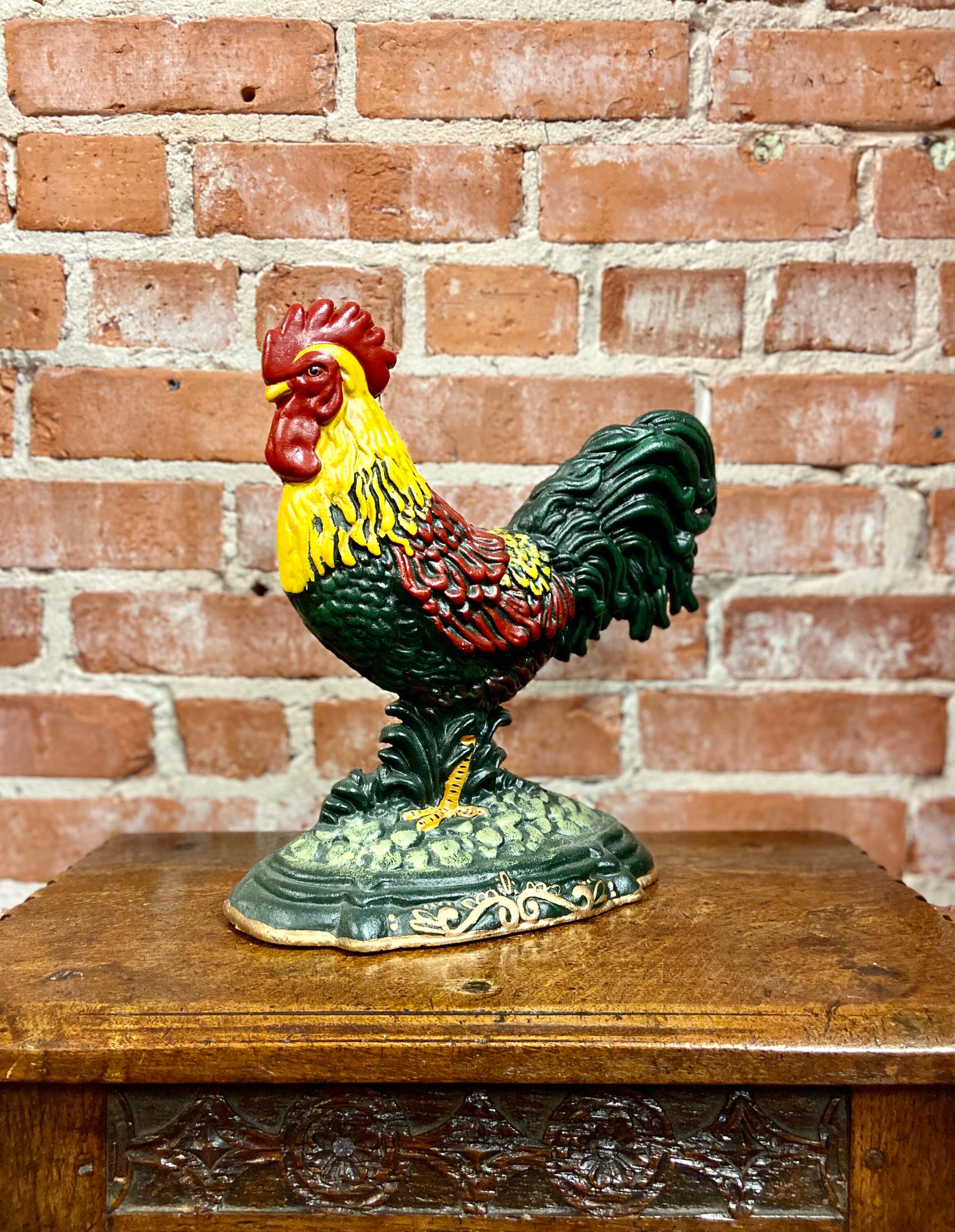 Vintage Cast Iron Rooster Doorstop Hand Painted Rooster Etsy