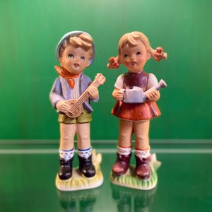 Vintage Wales Japan Porcelain Figurines: Hand-Painted Alpine Boy & Girl