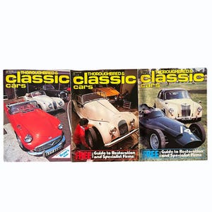 Lot of 3 Vintage 1978 Thoroughbred & Classic Cars Magazines with Car Restoration Guide, Retro 1970s Car Magazine British, Automotive History
