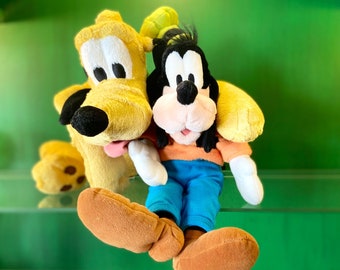 Set of 2 Vintage Disney Plush Toys, 17" Disney Pluto, 16" Goofy, Disney Vintage Plush Dog, Disney Stuffed Animal, Pair of Vintage Plush Toys